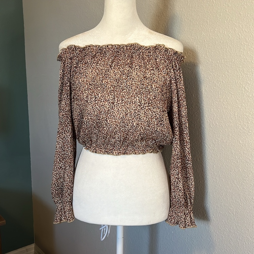 Princess Polly Kyson Leopard Print Off Shoulder Crop Top Size 4